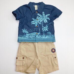 Disney Blue Hawaiian Shirt Tan Cargo shorts Set Baby Boys 6-9 months 6M 9M